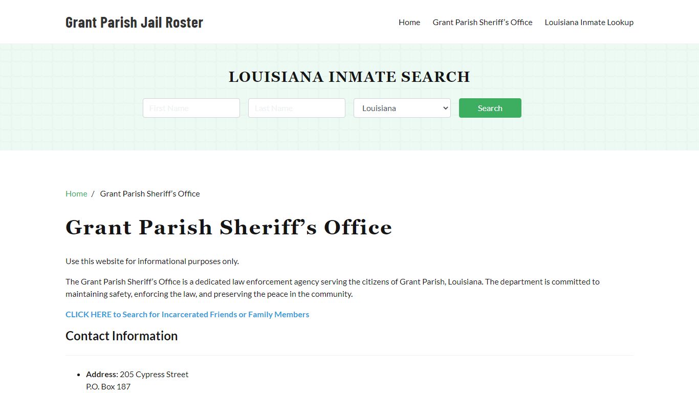 Grant Parish Sheriff Office, LA, Arrest Warrants Search