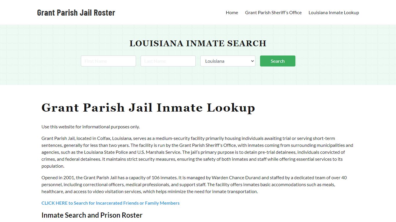 Grant Parish Jail Roster Lookup, LA, Inmate Search